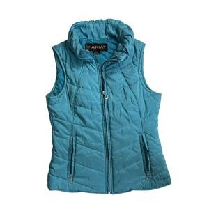 Ariat Womens Quilted Puffer Vest Teal Blue Full Zip Equestrian Paisley Lining M